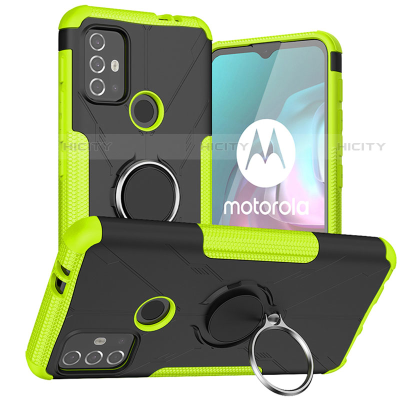 Custodia Silicone e Plastica Opaca Cover con Magnetico Anello Supporto S02 per Motorola Moto G30