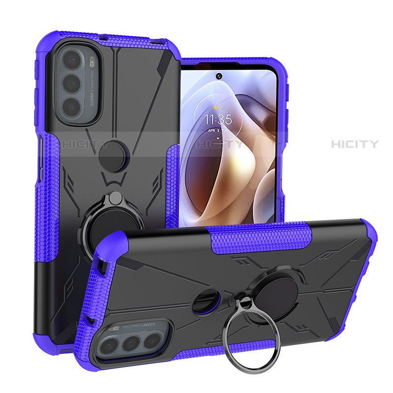 Custodia Silicone e Plastica Opaca Cover con Magnetico Anello Supporto S02 per Motorola Moto G31 Viola