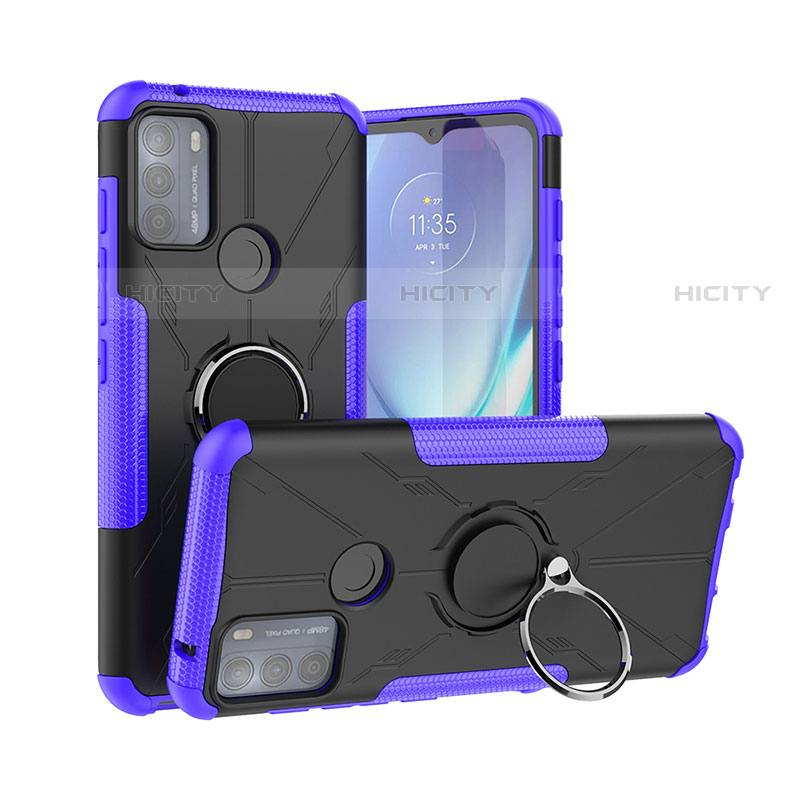 Custodia Silicone e Plastica Opaca Cover con Magnetico Anello Supporto S02 per Motorola Moto G50 Viola