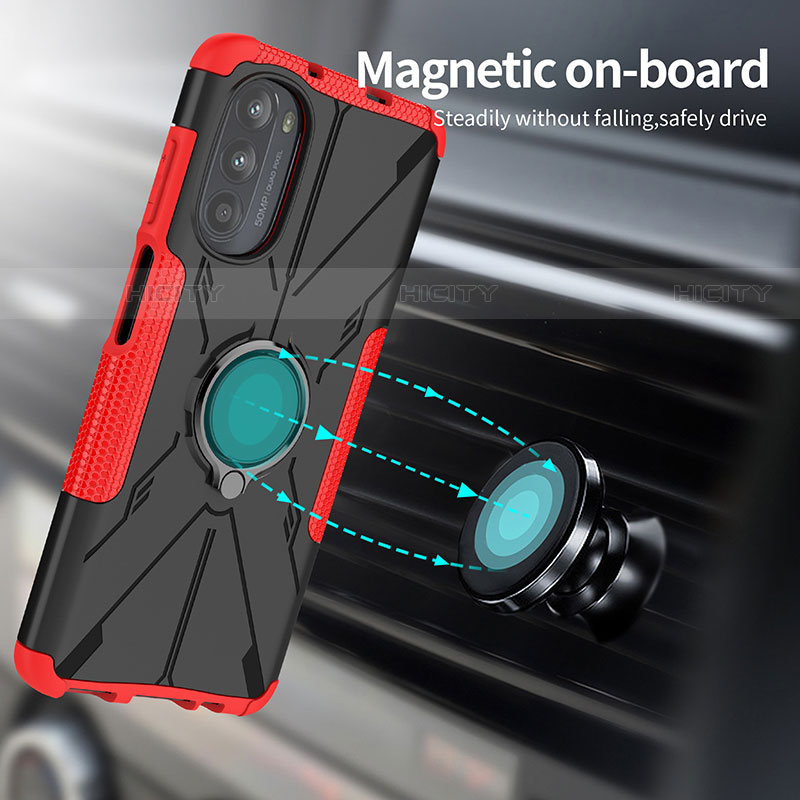 Custodia Silicone e Plastica Opaca Cover con Magnetico Anello Supporto S02 per Motorola MOTO G52