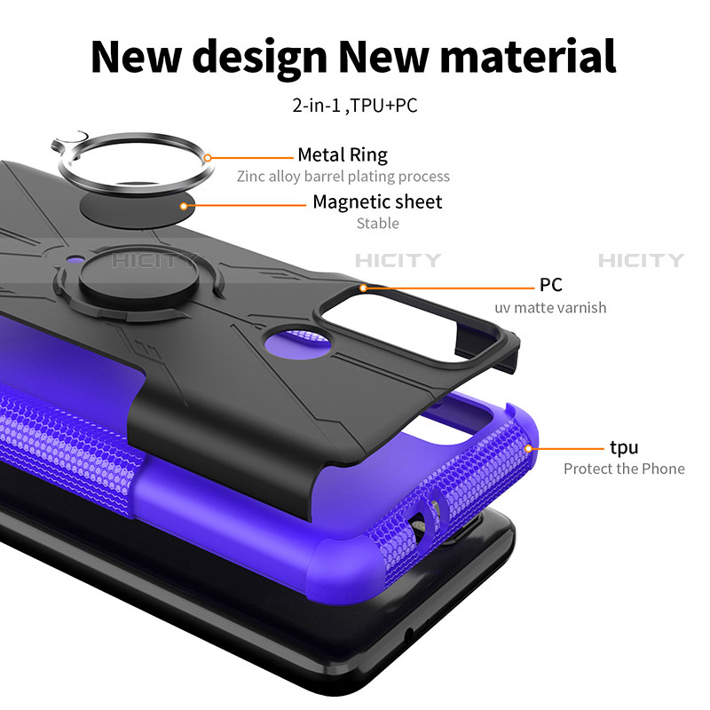 Custodia Silicone e Plastica Opaca Cover con Magnetico Anello Supporto S02 per Motorola Moto G60