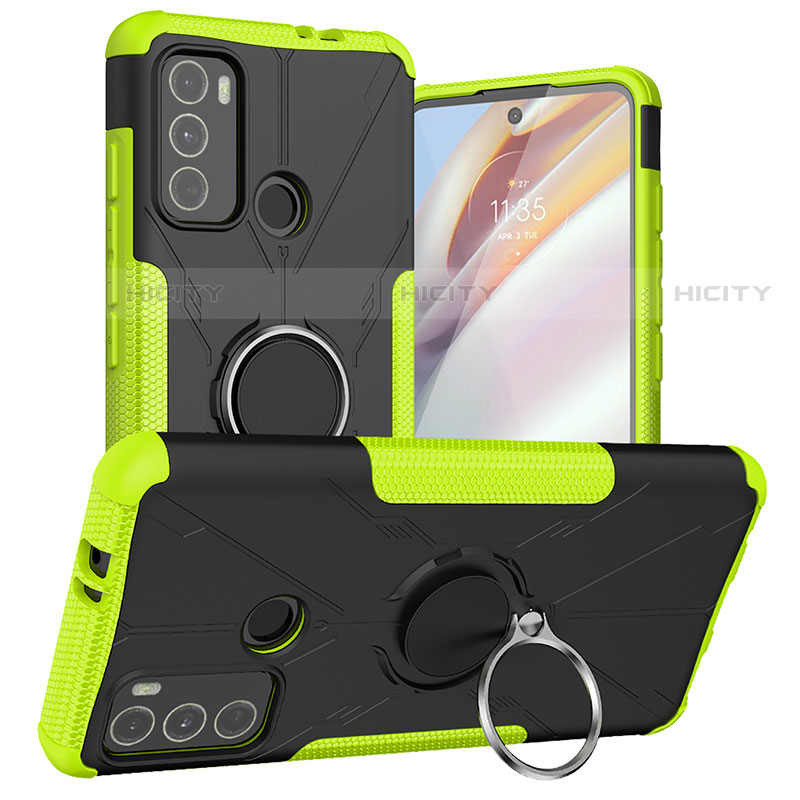 Custodia Silicone e Plastica Opaca Cover con Magnetico Anello Supporto S02 per Motorola Moto G60 Verde