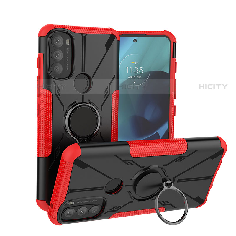 Custodia Silicone e Plastica Opaca Cover con Magnetico Anello Supporto S02 per Motorola Moto G71 5G Rosso