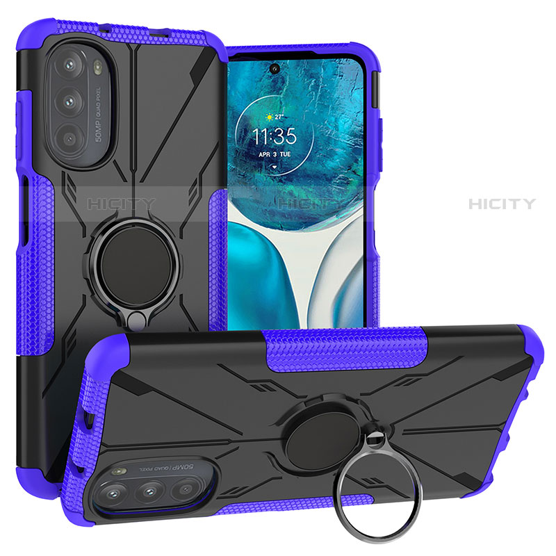 Custodia Silicone e Plastica Opaca Cover con Magnetico Anello Supporto S02 per Motorola Moto G71s 5G Viola