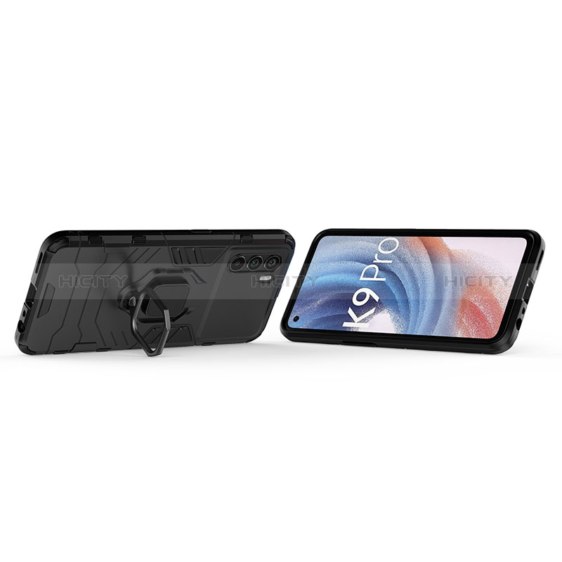 Custodia Silicone e Plastica Opaca Cover con Magnetico Anello Supporto S02 per Oppo K9 Pro 5G