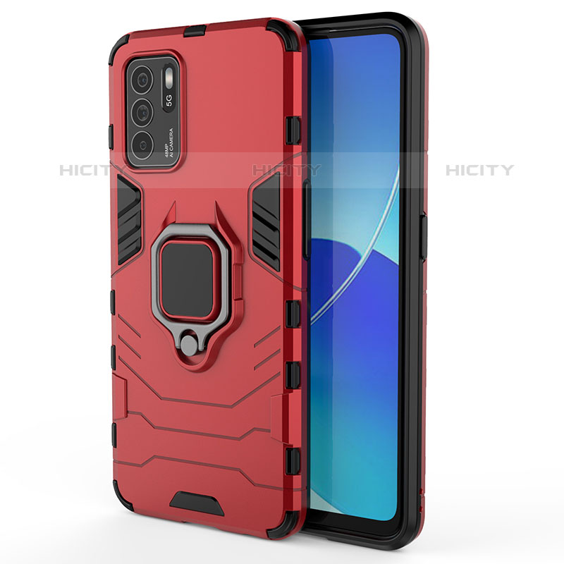 Custodia Silicone e Plastica Opaca Cover con Magnetico Anello Supporto S02 per Oppo Reno6 Z 5G