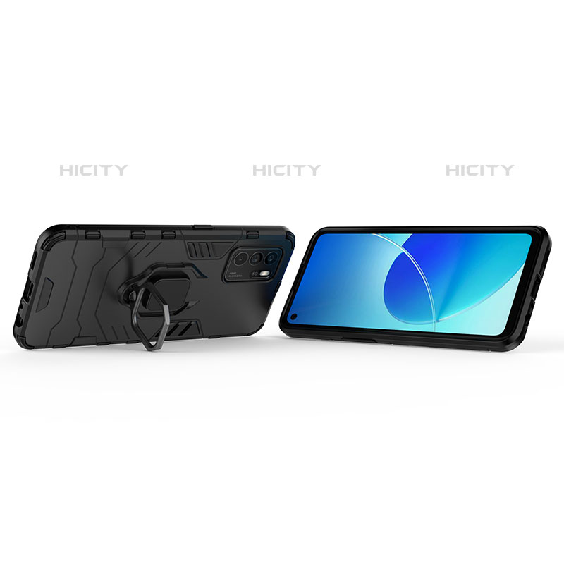 Custodia Silicone e Plastica Opaca Cover con Magnetico Anello Supporto S02 per Oppo Reno6 Z 5G