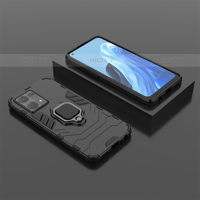 Custodia Silicone e Plastica Opaca Cover con Magnetico Anello Supporto S02 per Oppo Reno8 4G