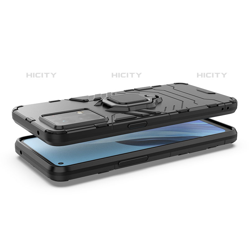 Custodia Silicone e Plastica Opaca Cover con Magnetico Anello Supporto S02 per Oppo Reno8 4G