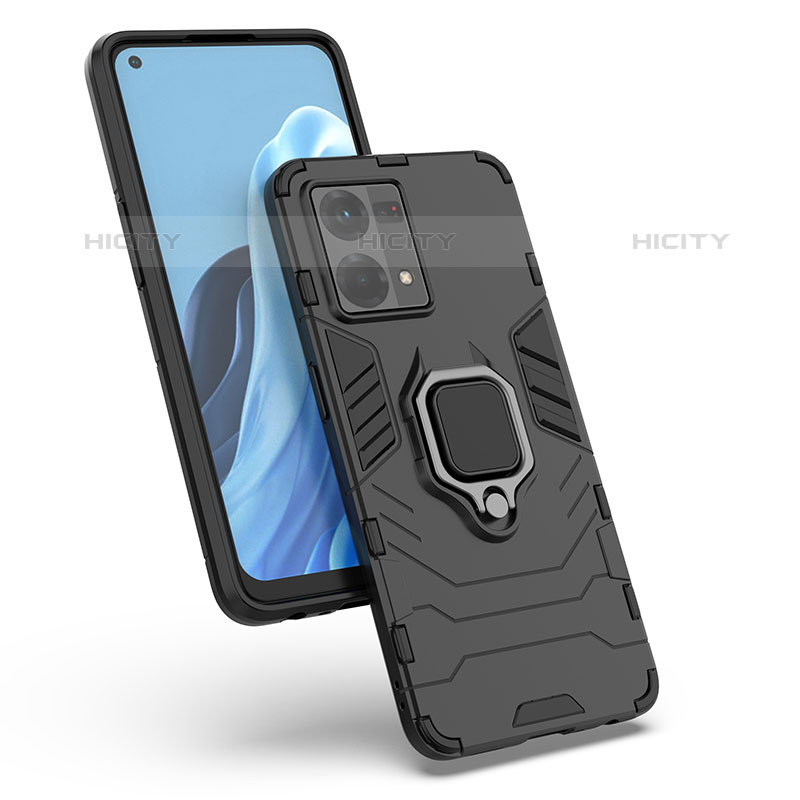 Custodia Silicone e Plastica Opaca Cover con Magnetico Anello Supporto S02 per Oppo Reno8 4G