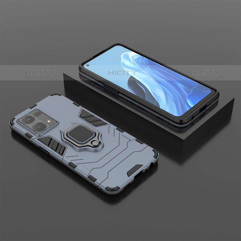 Custodia Silicone e Plastica Opaca Cover con Magnetico Anello Supporto S02 per Oppo Reno8 4G Blu