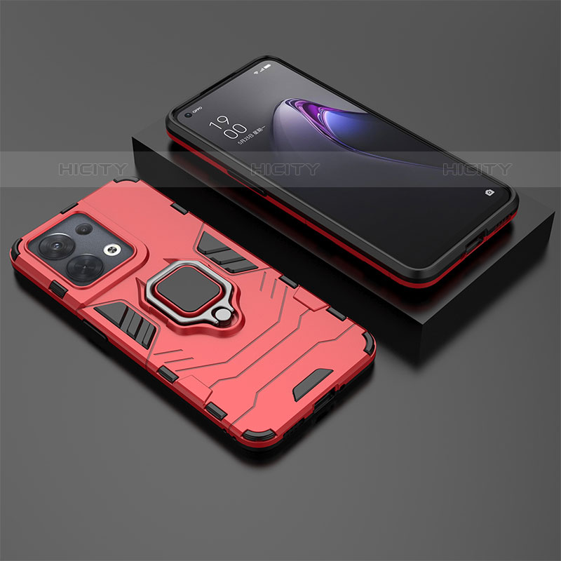 Custodia Silicone e Plastica Opaca Cover con Magnetico Anello Supporto S02 per Oppo Reno8 5G