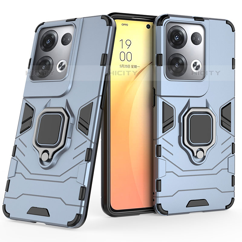 Custodia Silicone e Plastica Opaca Cover con Magnetico Anello Supporto S02 per Oppo Reno8 Pro 5G Blu