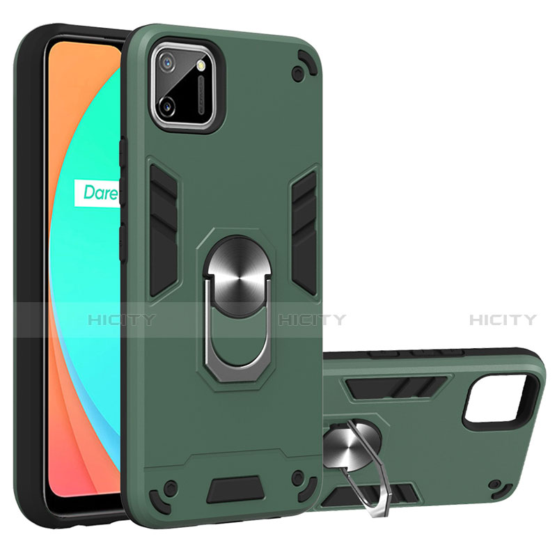 Custodia Silicone e Plastica Opaca Cover con Magnetico Anello Supporto S02 per Realme C11