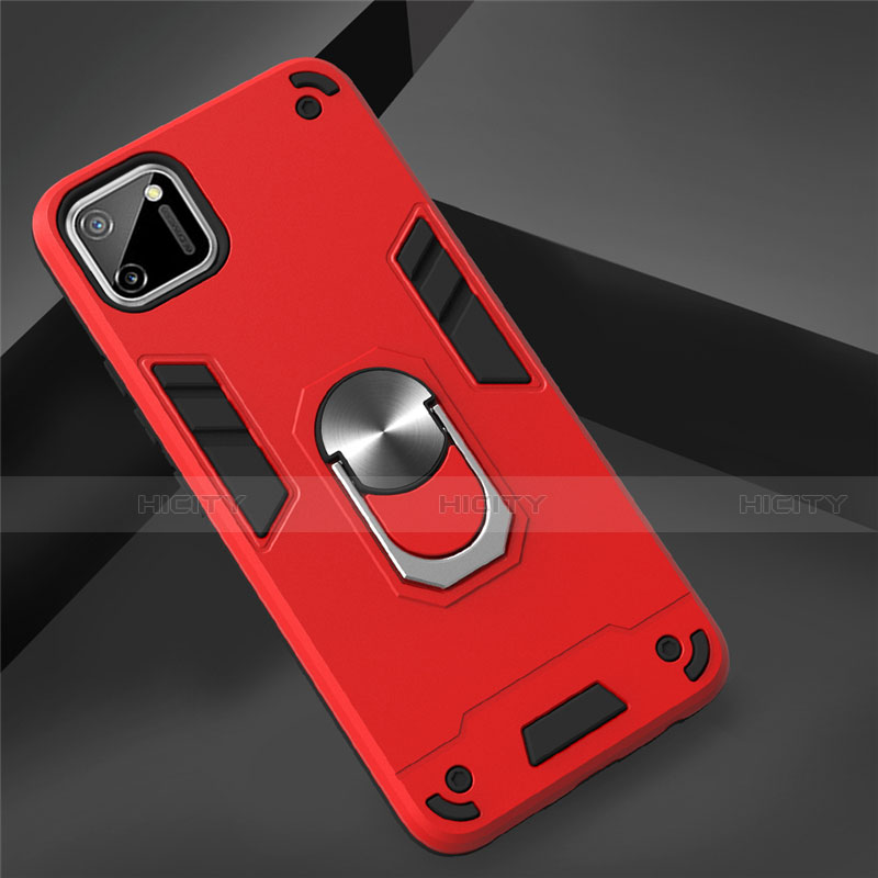 Custodia Silicone e Plastica Opaca Cover con Magnetico Anello Supporto S02 per Realme C11 Rosso