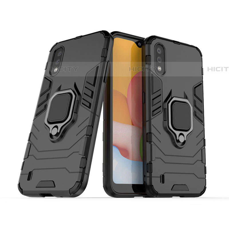 Custodia Silicone e Plastica Opaca Cover con Magnetico Anello Supporto S02 per Samsung Galaxy A01 SM-A015