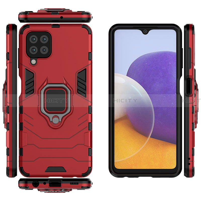 Custodia Silicone e Plastica Opaca Cover con Magnetico Anello Supporto S02 per Samsung Galaxy A22 4G