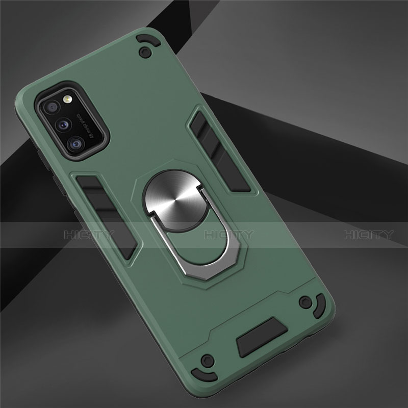 Custodia Silicone e Plastica Opaca Cover con Magnetico Anello Supporto S02 per Samsung Galaxy A41 Verde