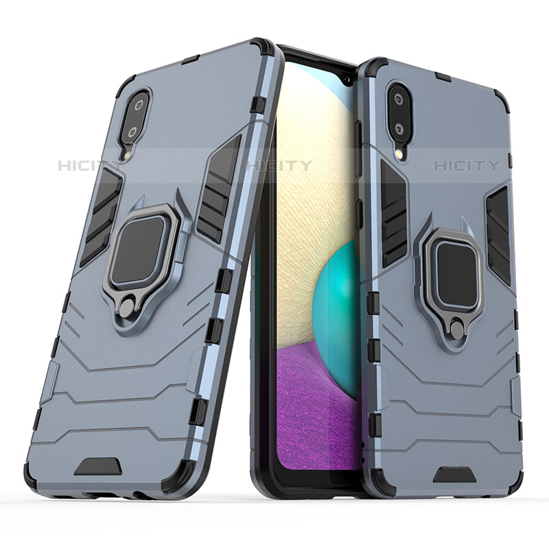 Custodia Silicone e Plastica Opaca Cover con Magnetico Anello Supporto S02 per Samsung Galaxy M02