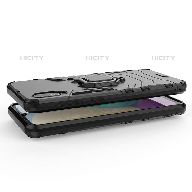 Custodia Silicone e Plastica Opaca Cover con Magnetico Anello Supporto S02 per Samsung Galaxy M02