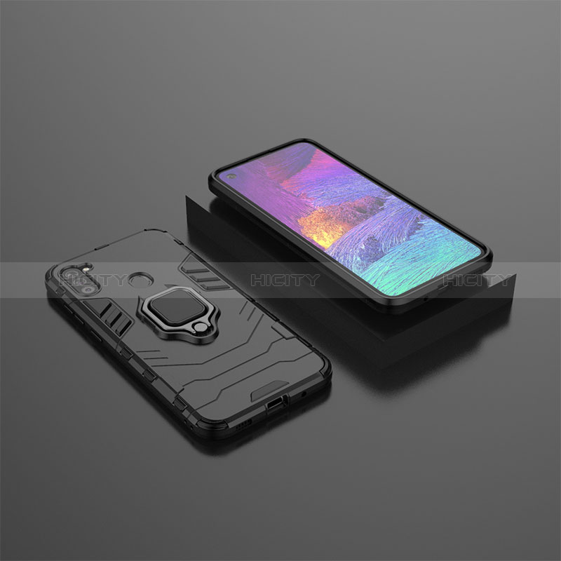 Custodia Silicone e Plastica Opaca Cover con Magnetico Anello Supporto S02 per Samsung Galaxy M11 Nero