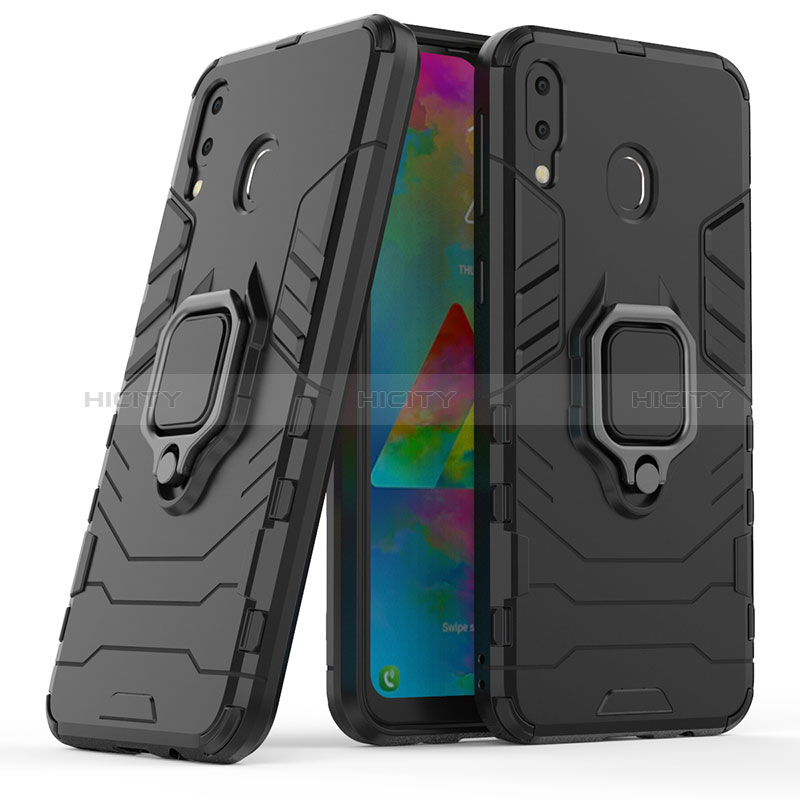 Custodia Silicone e Plastica Opaca Cover con Magnetico Anello Supporto S02 per Samsung Galaxy M20