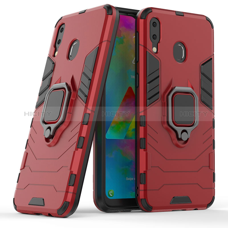 Custodia Silicone e Plastica Opaca Cover con Magnetico Anello Supporto S02 per Samsung Galaxy M20