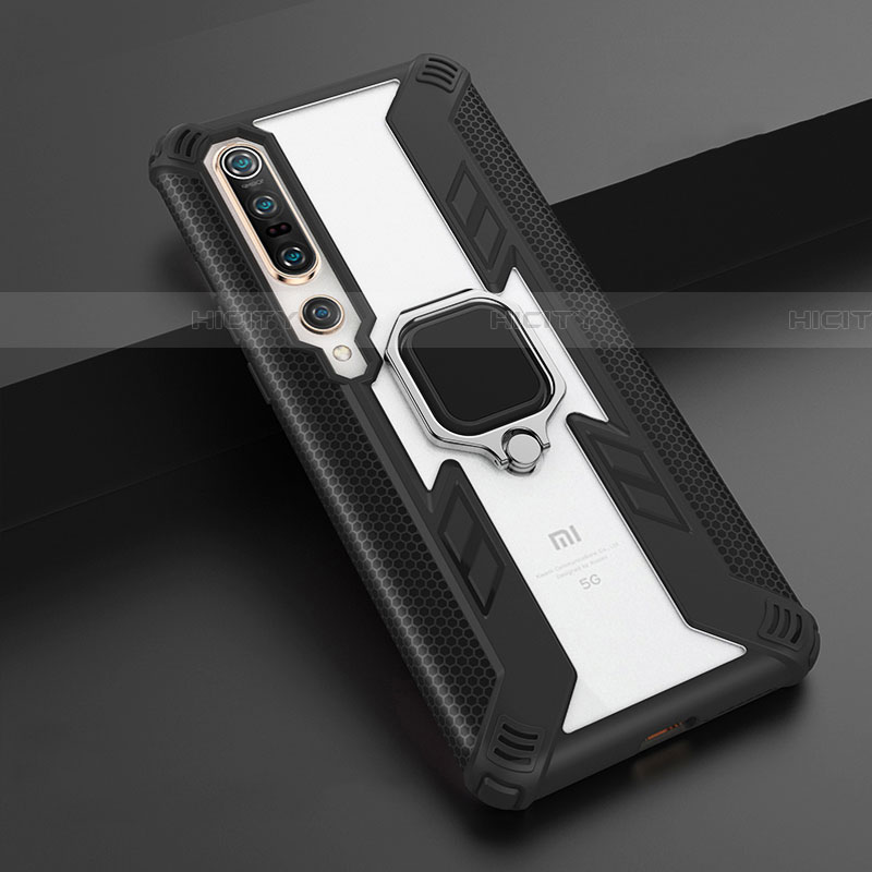 Custodia Silicone e Plastica Opaca Cover con Magnetico Anello Supporto S02 per Xiaomi Mi 10 Pro Nero