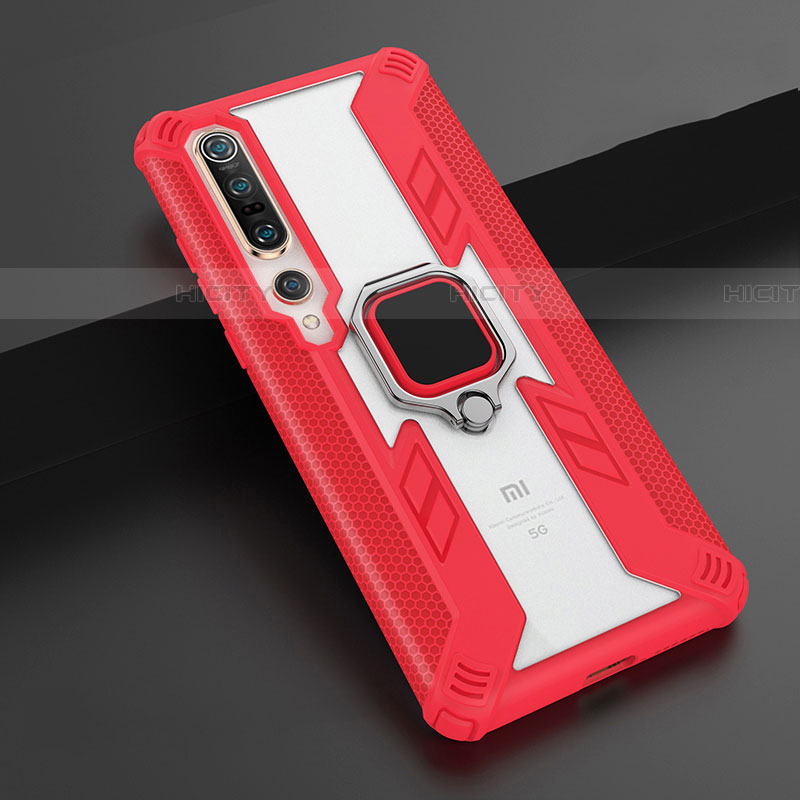 Custodia Silicone e Plastica Opaca Cover con Magnetico Anello Supporto S02 per Xiaomi Mi 10 Pro Rosso