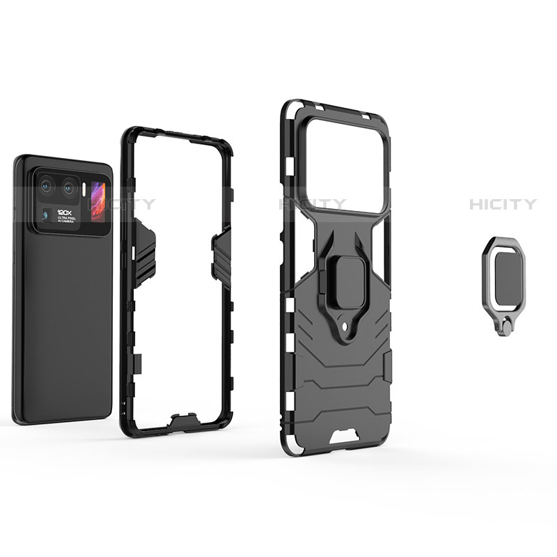 Custodia Silicone e Plastica Opaca Cover con Magnetico Anello Supporto S02 per Xiaomi Mi 11 Ultra 5G