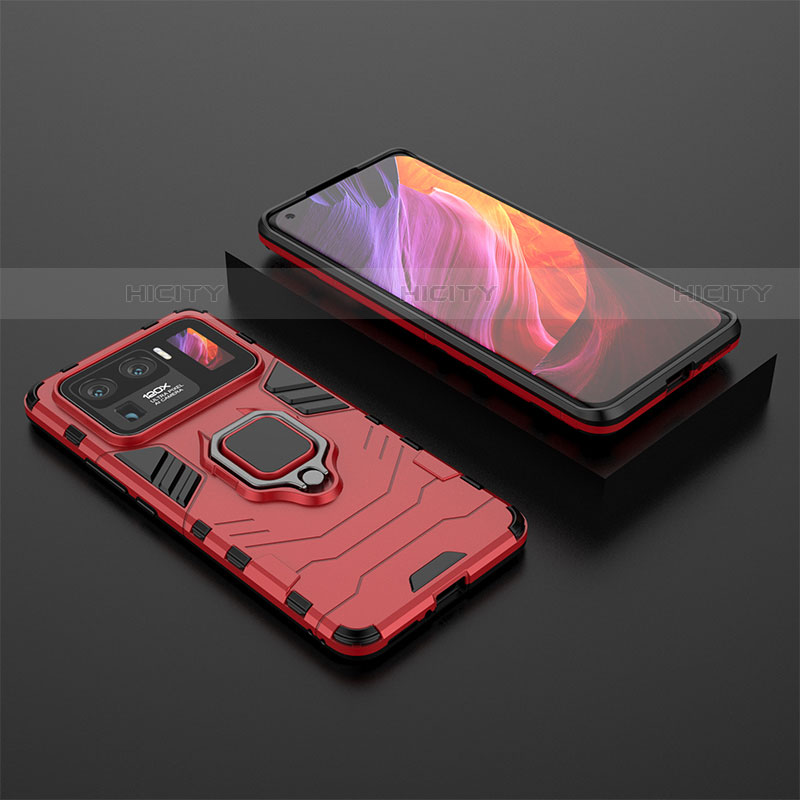 Custodia Silicone e Plastica Opaca Cover con Magnetico Anello Supporto S02 per Xiaomi Mi 11 Ultra 5G Rosso