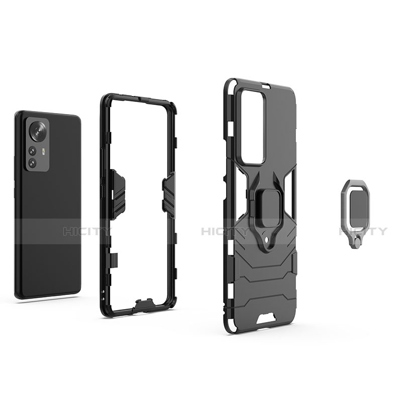 Custodia Silicone e Plastica Opaca Cover con Magnetico Anello Supporto S02 per Xiaomi Mi 12 5G