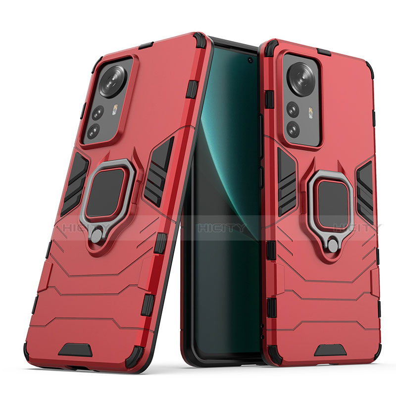 Custodia Silicone e Plastica Opaca Cover con Magnetico Anello Supporto S02 per Xiaomi Mi 12 5G Rosso