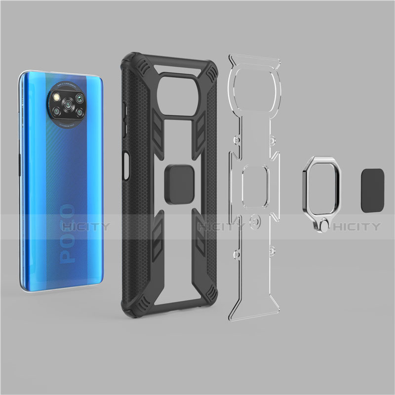 Custodia Silicone e Plastica Opaca Cover con Magnetico Anello Supporto S02 per Xiaomi Poco X3