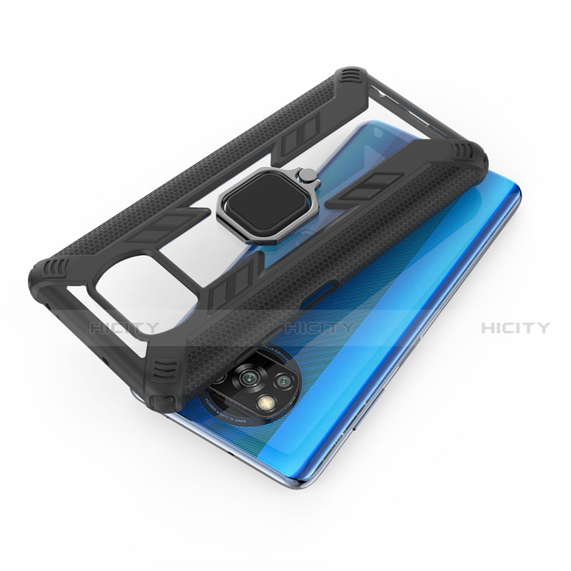 Custodia Silicone e Plastica Opaca Cover con Magnetico Anello Supporto S02 per Xiaomi Poco X3 NFC