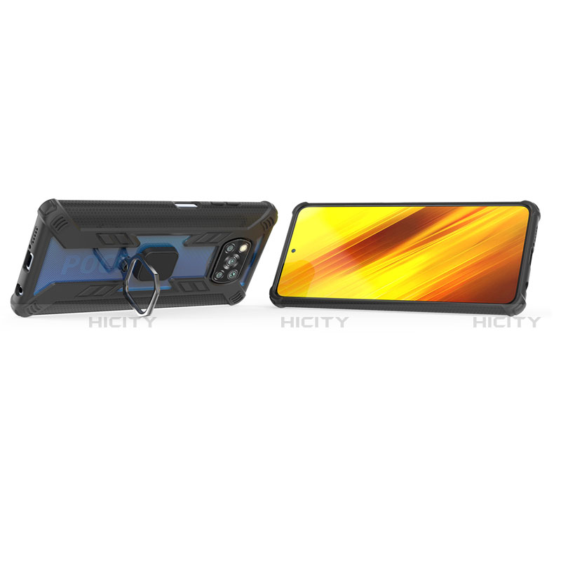 Custodia Silicone e Plastica Opaca Cover con Magnetico Anello Supporto S02 per Xiaomi Poco X3 NFC