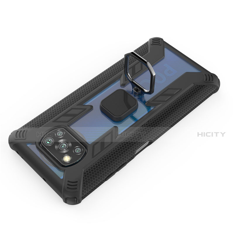 Custodia Silicone e Plastica Opaca Cover con Magnetico Anello Supporto S02 per Xiaomi Poco X3 NFC