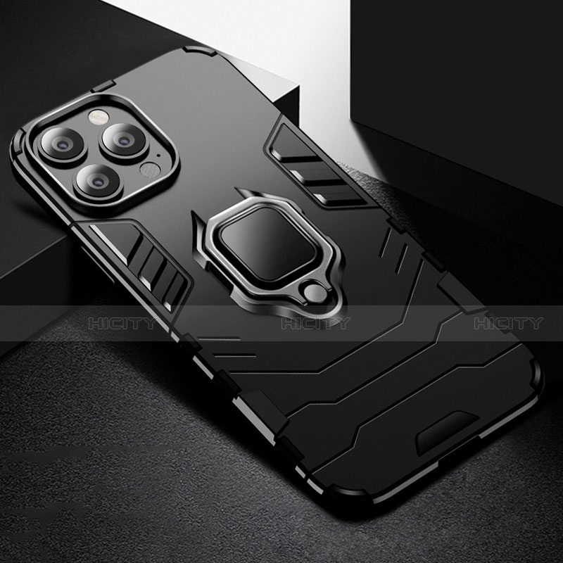 Custodia Silicone e Plastica Opaca Cover con Magnetico Anello Supporto S03 per Apple iPhone 14 Pro Nero