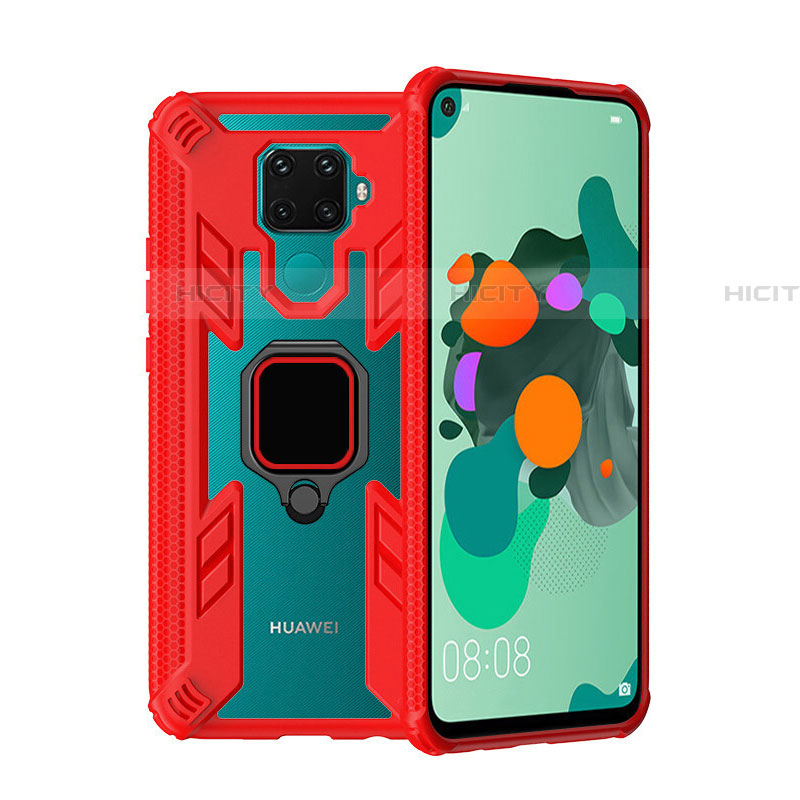 Custodia Silicone e Plastica Opaca Cover con Magnetico Anello Supporto S03 per Huawei Mate 30 Lite Rosso