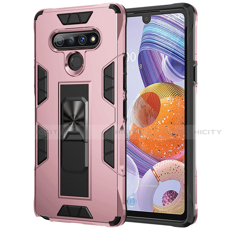 Custodia Silicone e Plastica Opaca Cover con Magnetico Anello Supporto S03 per LG Stylo 6 Oro Rosa