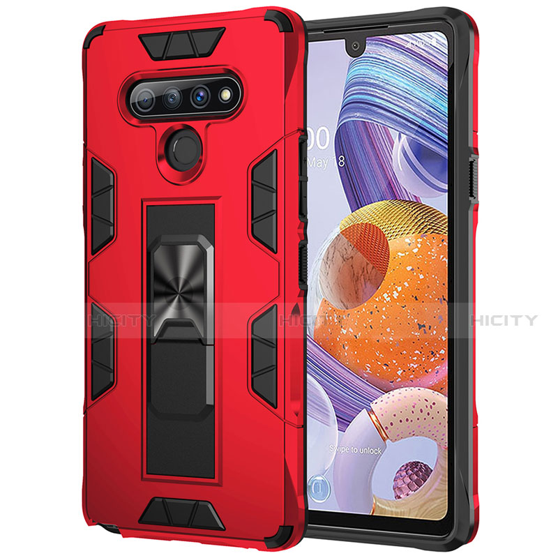 Custodia Silicone e Plastica Opaca Cover con Magnetico Anello Supporto S03 per LG Stylo 6 Rosso