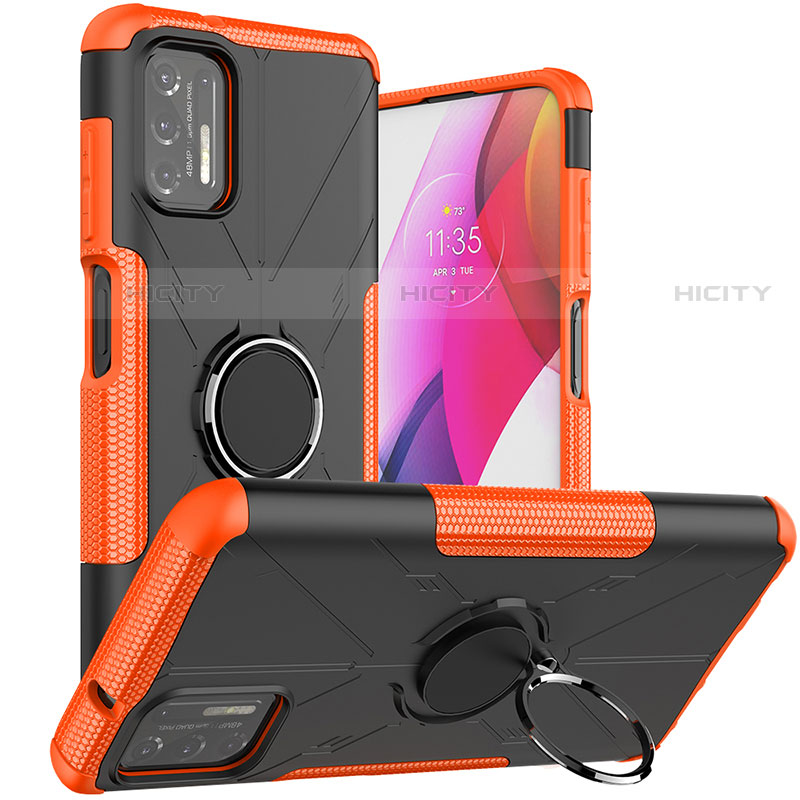 Custodia Silicone e Plastica Opaca Cover con Magnetico Anello Supporto S03 per Motorola Moto G Stylus (2021) Arancione