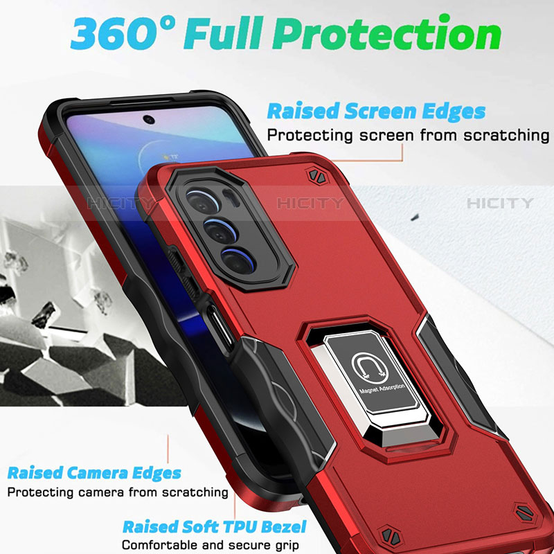 Custodia Silicone e Plastica Opaca Cover con Magnetico Anello Supporto S03 per Motorola Moto G71s 5G