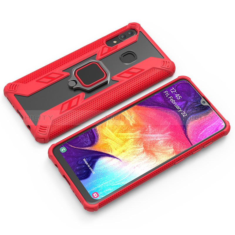 Custodia Silicone e Plastica Opaca Cover con Magnetico Anello Supporto S03 per Samsung Galaxy A30 Rosso