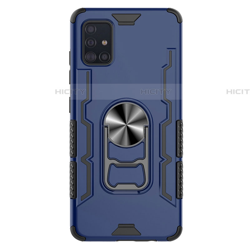 Custodia Silicone e Plastica Opaca Cover con Magnetico Anello Supporto S03 per Samsung Galaxy A51 5G Blu