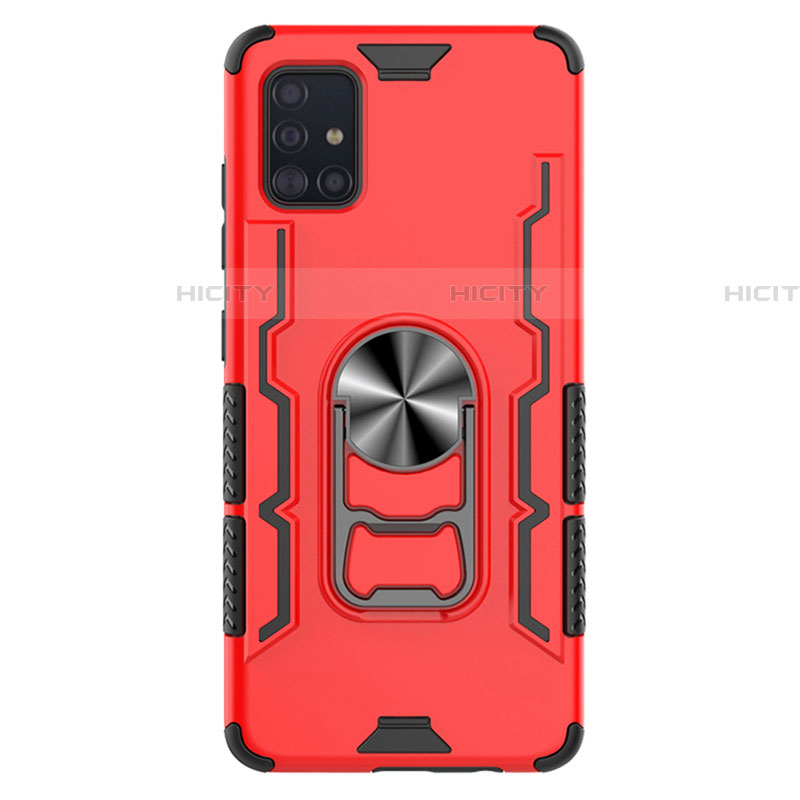 Custodia Silicone e Plastica Opaca Cover con Magnetico Anello Supporto S03 per Samsung Galaxy A51 5G Rosso