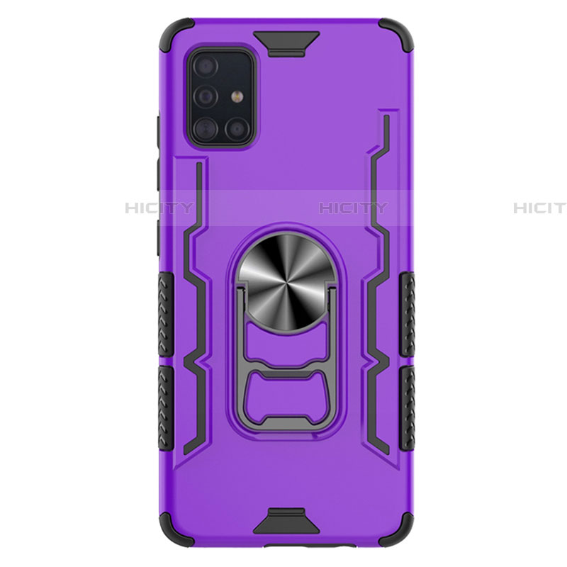 Custodia Silicone e Plastica Opaca Cover con Magnetico Anello Supporto S03 per Samsung Galaxy A51 5G Viola