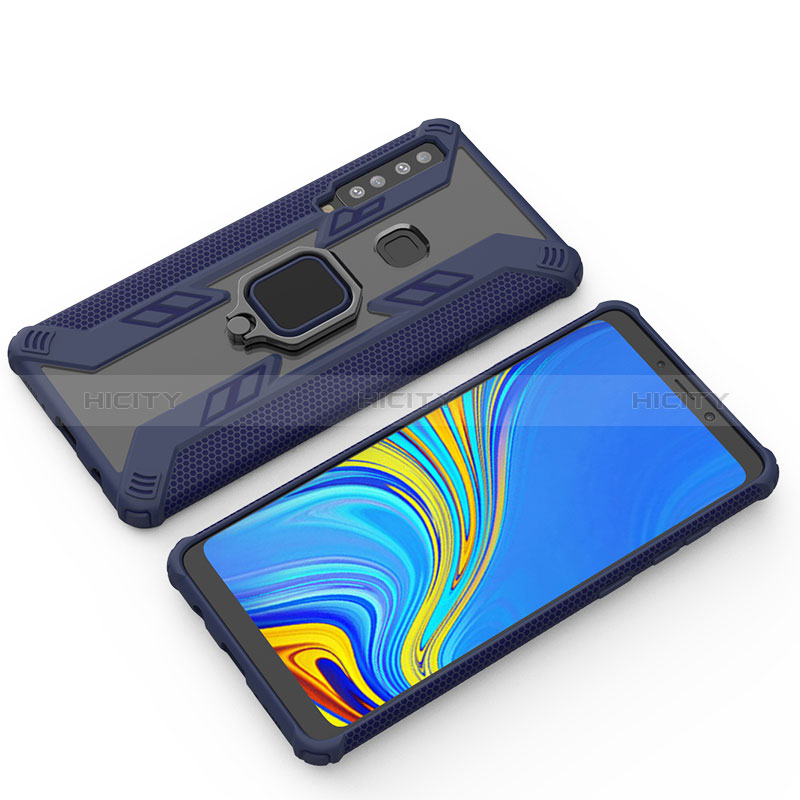 Custodia Silicone e Plastica Opaca Cover con Magnetico Anello Supporto S03 per Samsung Galaxy A9 (2018) A920 Blu
