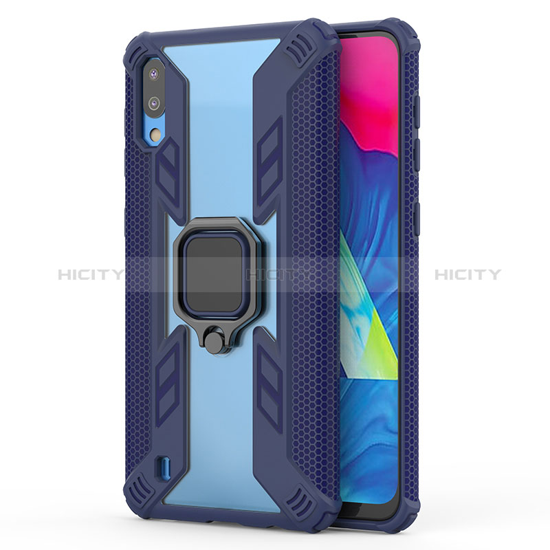 Custodia Silicone e Plastica Opaca Cover con Magnetico Anello Supporto S03 per Samsung Galaxy M10 Blu