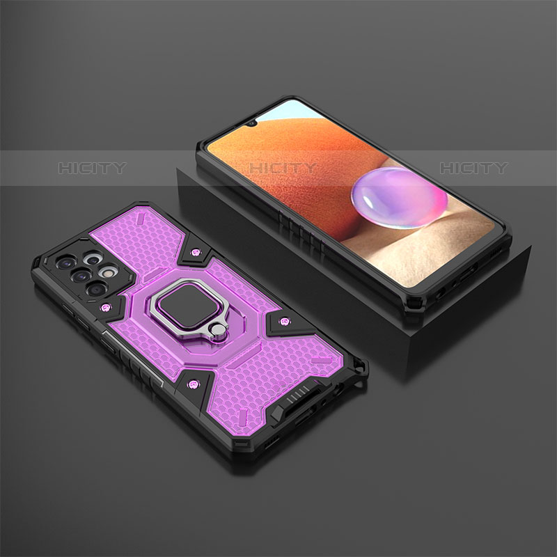 Custodia Silicone e Plastica Opaca Cover con Magnetico Anello Supporto S03 per Samsung Galaxy M32 5G Viola